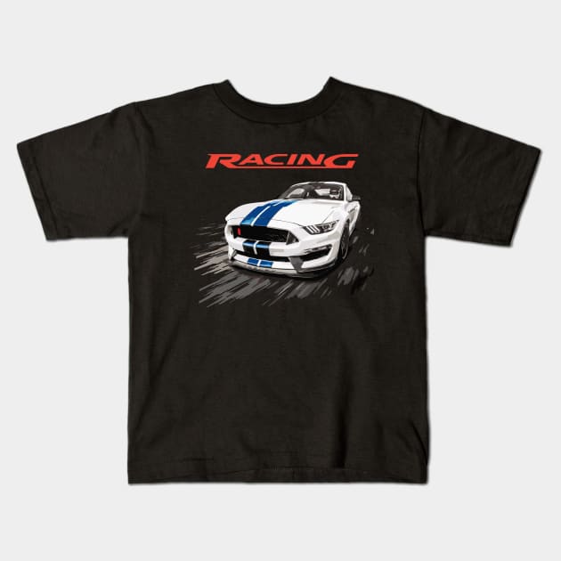 FORD SHELBY USA RACING GT MUSTANG Kids T-Shirt by cowtown_cowboy